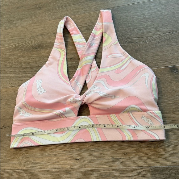Fabletics Oasis Twist Sports Bra Marble Daisy Guava Pink Yellow White Retro - Picture 6 of 8